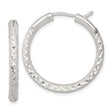 Sterling Silver Hoop Earrings, Diamond Cut Medium Textured Round Hoops for Women