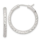 Sterling Silver Hoop Earrings, Diamond Cut Medium Textured Round Hoops for Women