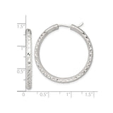Sterling Silver Hoop Earrings, Textured Diamond Cut Round Design, Lightweight and Polished
