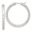 Sterling Silver Hoop Earrings, Textured Diamond Cut Round Design, Lightweight and Polished