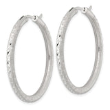 Sterling Silver Hoop Earrings, Textured Diamond Cut Round Lightweight Polished Design for Women