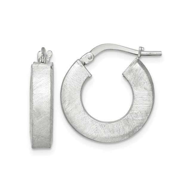 Sterling Silver Hoop Earrings, Brushed Matte Finish, Flat Wide Profile, Lightweight Modern Design