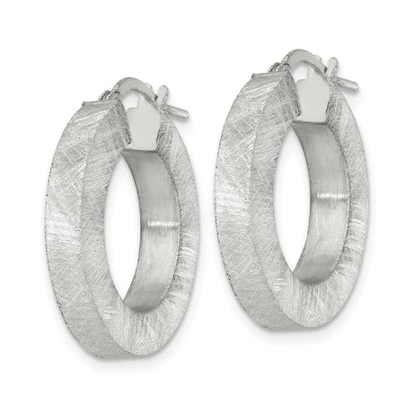 Sterling Silver Hoop Earrings, Brushed Matte Texture with Wide Flat Design, Modern Minimalist Style
