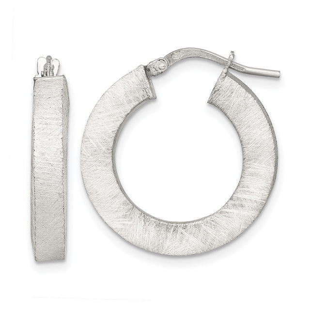 Sterling Silver Hoop Earrings, Brushed Matte Texture with Wide Flat Design, Modern Minimalist Style