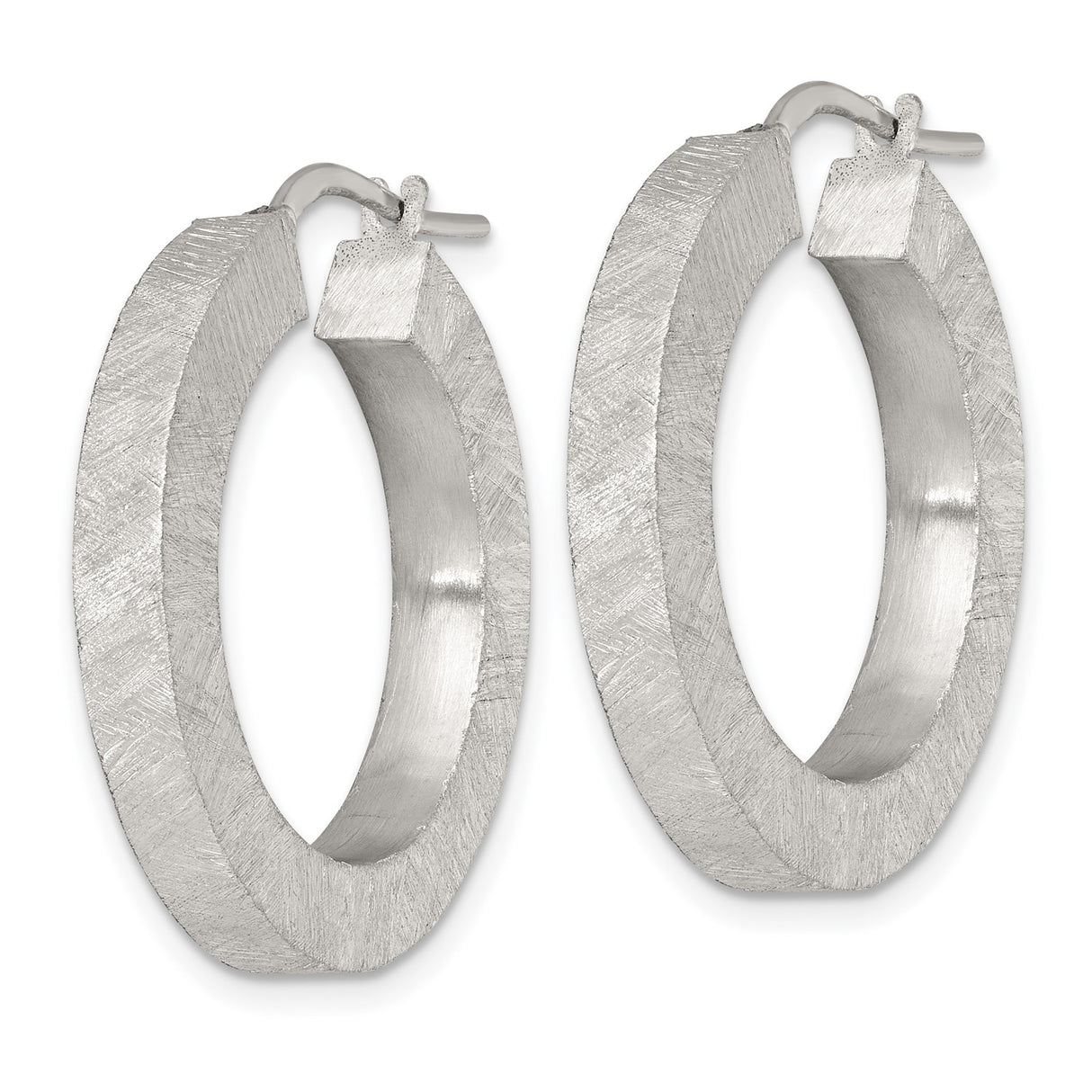 Sterling Silver Hoop Earrings with Brushed Finish, Wide Flat Textured Design for Women
