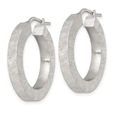Sterling Silver Hoop Earrings with Brushed Finish, Wide Flat Textured Design for Women