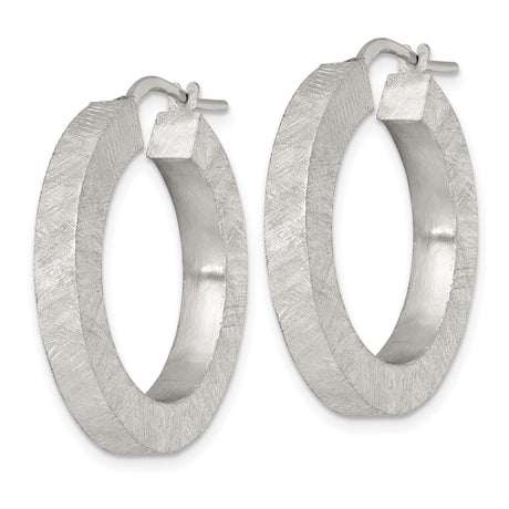 Sterling Silver Hoop Earrings with Brushed Finish, Wide Flat Textured Design for Women