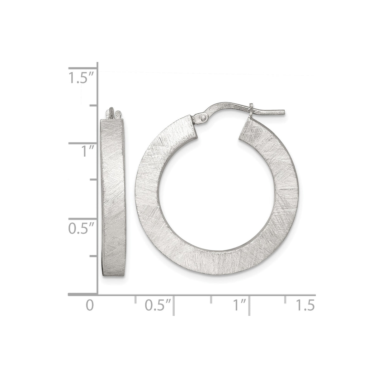 Sterling Silver Hoop Earrings with Brushed Finish, Wide Flat Textured Design for Women