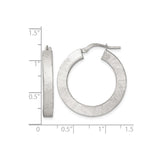 Sterling Silver Hoop Earrings with Brushed Finish, Wide Flat Textured Design for Women