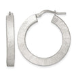 Sterling Silver Hoop Earrings with Brushed Finish, Wide Flat Textured Design for Women