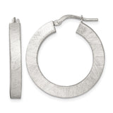 Sterling Silver Hoop Earrings with Brushed Finish, Wide Flat Textured Design for Women