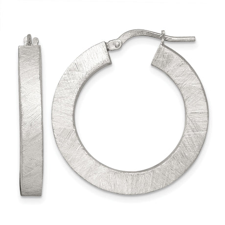 Sterling Silver Hoop Earrings with Brushed Finish, Wide Flat Textured Design for Women