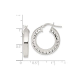 Sterling Silver Hoop Earrings, Faceted Diamond Cut with Polished Mirror Finish, Lightweight Medium Size