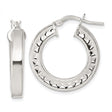 Sterling Silver Hoop Earrings, Faceted Diamond Cut with Polished Mirror Finish, Lightweight Medium Size
