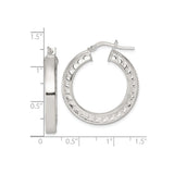 Sterling Silver Hoop Earrings with Diamond Cut Pyramid Texture and Polished Finish