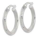 Sterling Silver Hoop Earrings, Wide Round Textured Design with Hammered Diamond-Cut Finish