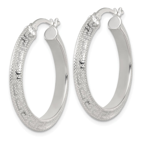 Sterling Silver Hoop Earrings, Wide Round Textured Design with Hammered Diamond-Cut Finish