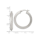 Sterling Silver Hoop Earrings, Wide Round Textured Design with Hammered Diamond-Cut Finish