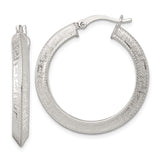 Sterling Silver Hoop Earrings, Wide Round Textured Design with Hammered Diamond-Cut Finish
