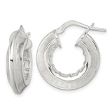 Sterling Silver Hoop Earrings with Etched Greek Key Pattern, Classic Medium-Size Design