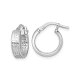 Sterling Silver Hoop Earrings with Greek Key Meander Pattern and Rhodium Finish