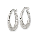 Sterling Silver Hoop Earrings with Bamboo Texture and Beaded Detail for Women