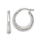 Sterling Silver Hoop Earrings with Bamboo Texture and Beaded Detail for Women