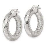 Sterling Silver Hoop Earrings with Bold Woven Texture, Polished Round Design