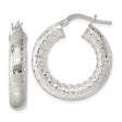 Sterling Silver Hoop Earrings with Bold Woven Texture, Polished Round Design