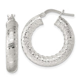 Sterling Silver Hoop Earrings with Bold Woven Texture, Polished Round Design