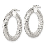 Sterling Silver Hoop Earrings with Hammered Finish, Latch-Back Closure, Contemporary Style