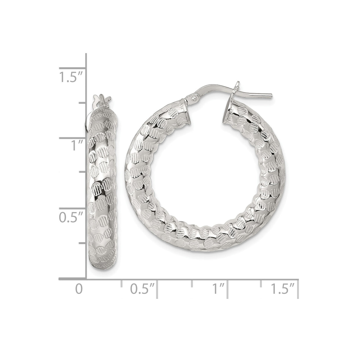 Sterling Silver Hoop Earrings with Hammered Finish, Latch-Back Closure, Contemporary Style