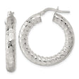 Sterling Silver Hoop Earrings with Hammered Finish, Latch-Back Closure, Contemporary Style