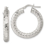 Sterling Silver Hoop Earrings with Hammered Finish, Latch-Back Closure, Contemporary Style