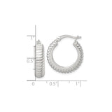 Sterling Silver Hoop Earrings, Ribbed Textured Design with High Polish Finish