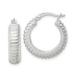 Sterling Silver Hoop Earrings, Ribbed Textured Design with High Polish Finish