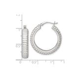 Sterling Silver Hoop Earrings with Ribbed and Beaded Texture, Lightweight Hollow Design