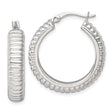 Sterling Silver Hoop Earrings with Ribbed and Beaded Texture, Lightweight Hollow Design