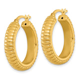 Sterling Silver Gold Plated Hoop Earrings, Ribbed Textured Modern Design for Women
