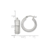 Sterling Silver Hoop Earrings, Ribbed Textured Design, Polished Finish, Latch Back Closure