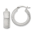 Sterling Silver Hoop Earrings, Ribbed Textured Design, Polished Finish, Latch Back Closure