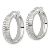 Sterling Silver Hoop Earrings, Textured Ribbed Round Design, Lightweight Medium Hoops for Women