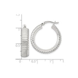 Sterling Silver Hoop Earrings, Textured Ribbed Round Design, Lightweight Medium Hoops for Women