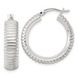 Sterling Silver Hoop Earrings, Textured Ribbed Round Design, Lightweight Medium Hoops for Women