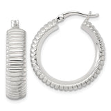 Sterling Silver Hoop Earrings, Textured Ribbed Round Design, Lightweight Medium Hoops for Women