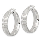 Sterling Silver Hoop Earrings, Ribbed Textured Lightweight Round Design for Women