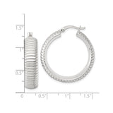Sterling Silver Hoop Earrings, Ribbed Textured Lightweight Round Design for Women