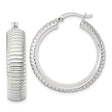 Sterling Silver Hoop Earrings, Ribbed Textured Lightweight Round Design for Women