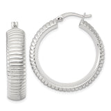 Sterling Silver Hoop Earrings, Ribbed Textured Lightweight Round Design for Women