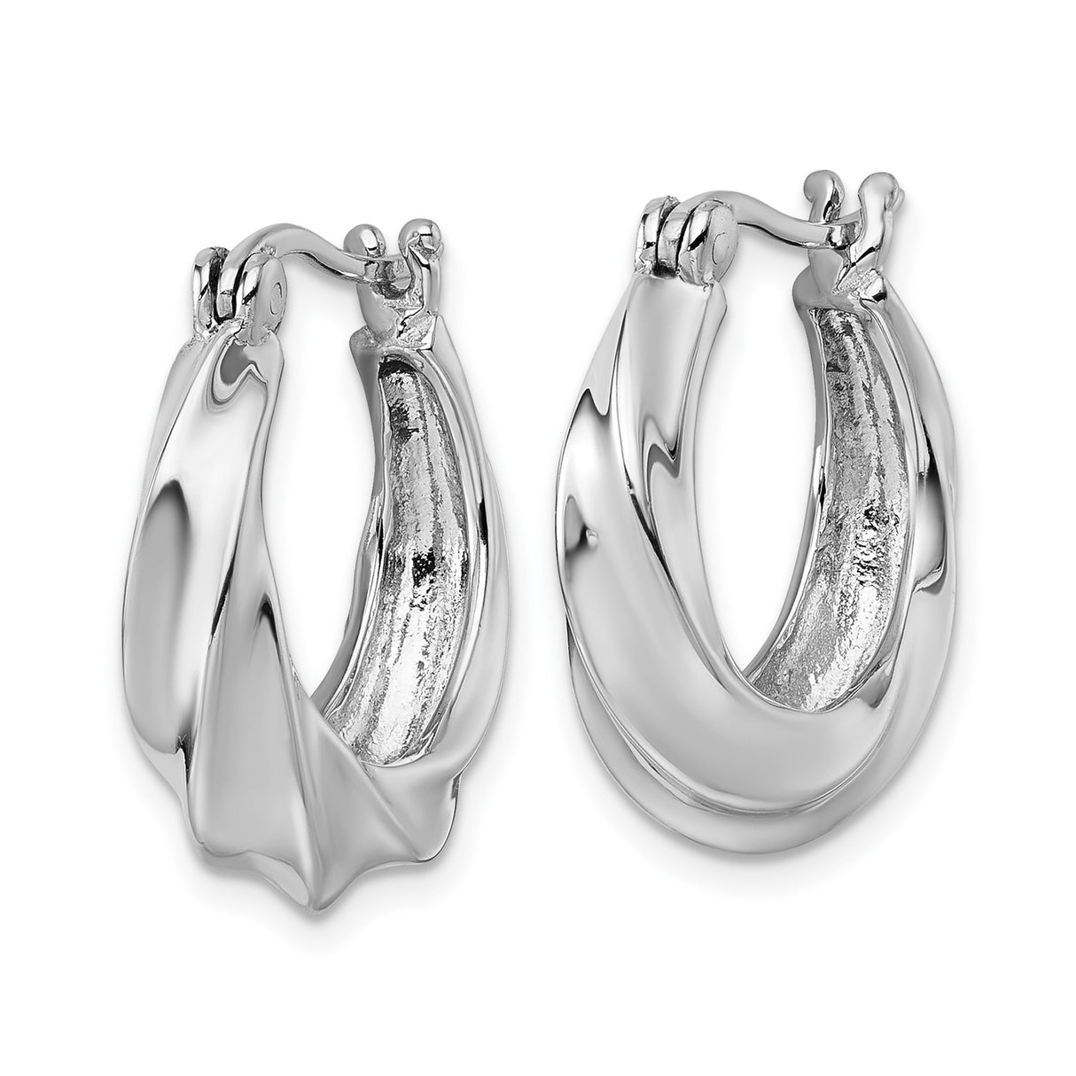 Sterling Silver Twisted Hoop Earrings with Sculpted Braid Design, Rhodium Plated Finish